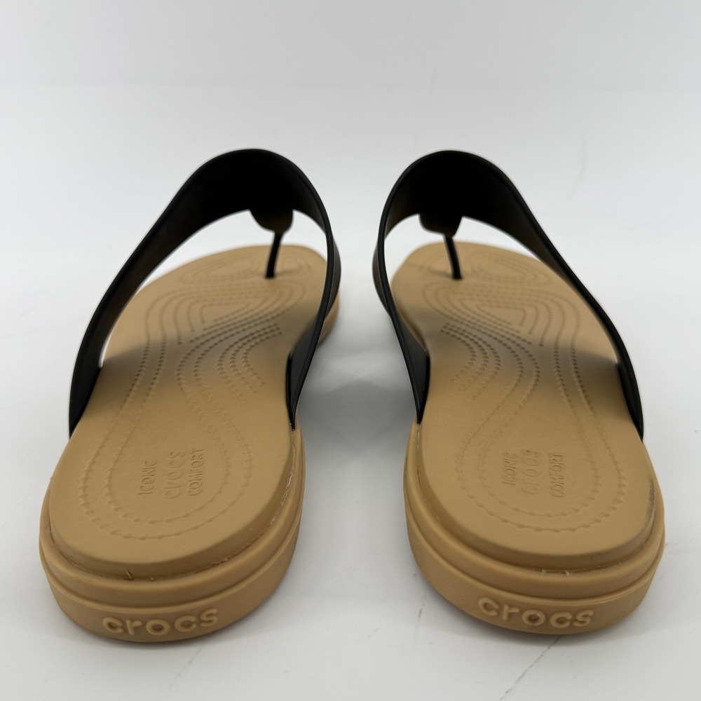 Crocs Tulum Flip Flop Sandal Tan Black Women 11 Slip On Casual Comfy Beach Vacay - Picture 4 of 7